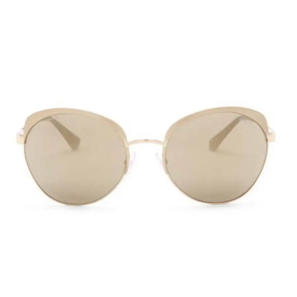 $340 Prada Round Simple Sunglasses Pale Gold Frame Brown Gradient Lens Italy